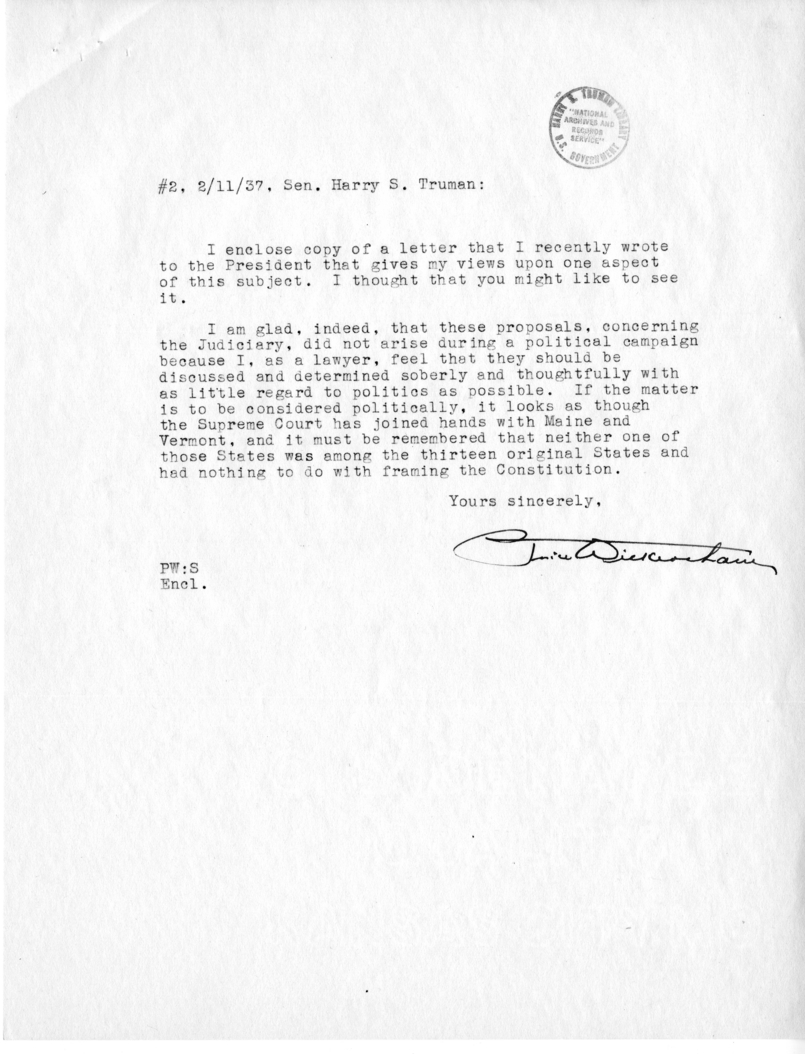 Correspondence Between Senator Harry S. Truman and Price Wickersham