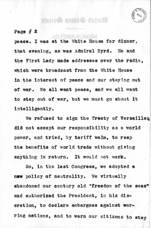 Speech of Senator Harry S. Truman Delivered at Larchmont, New York