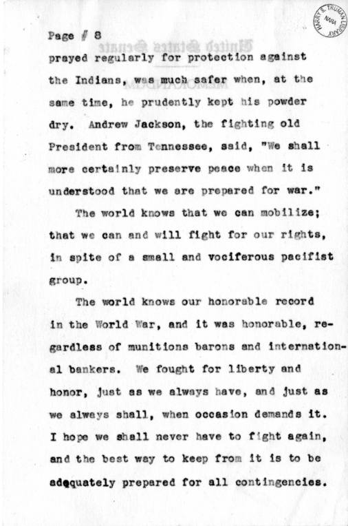 Speech of Senator Harry S. Truman Delivered at Larchmont, New York