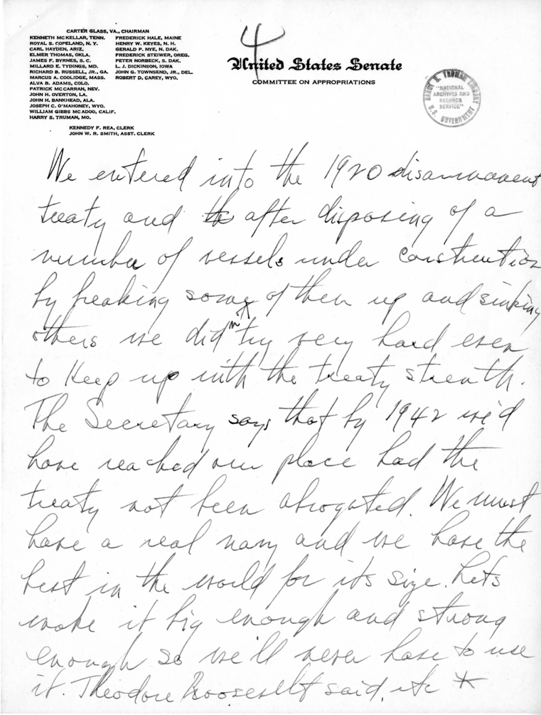 Handwritten Speech Draft of Senator Harry S. Truman