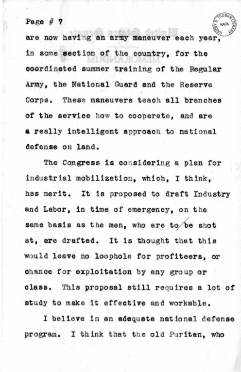 Speech Draft of Senator Harry S. Truman Delivered at Larchmont, New York