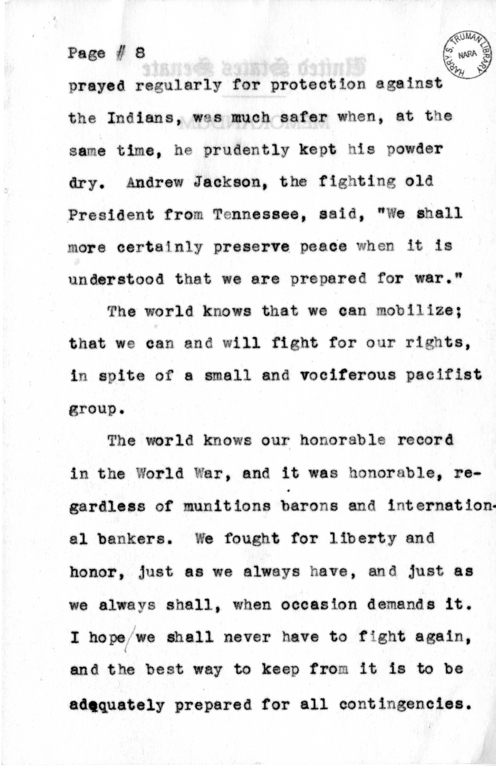 Speech Draft of Senator Harry S. Truman Delivered at Larchmont, New York