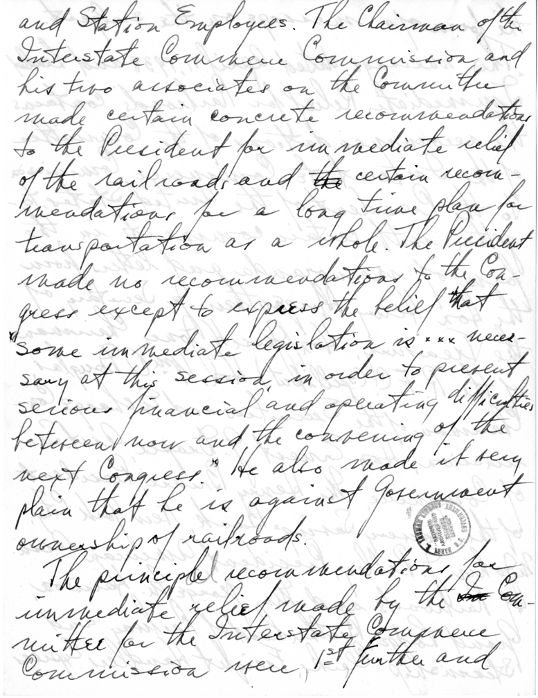 Handwritten Speech Draft of Senator Harry S. Truman