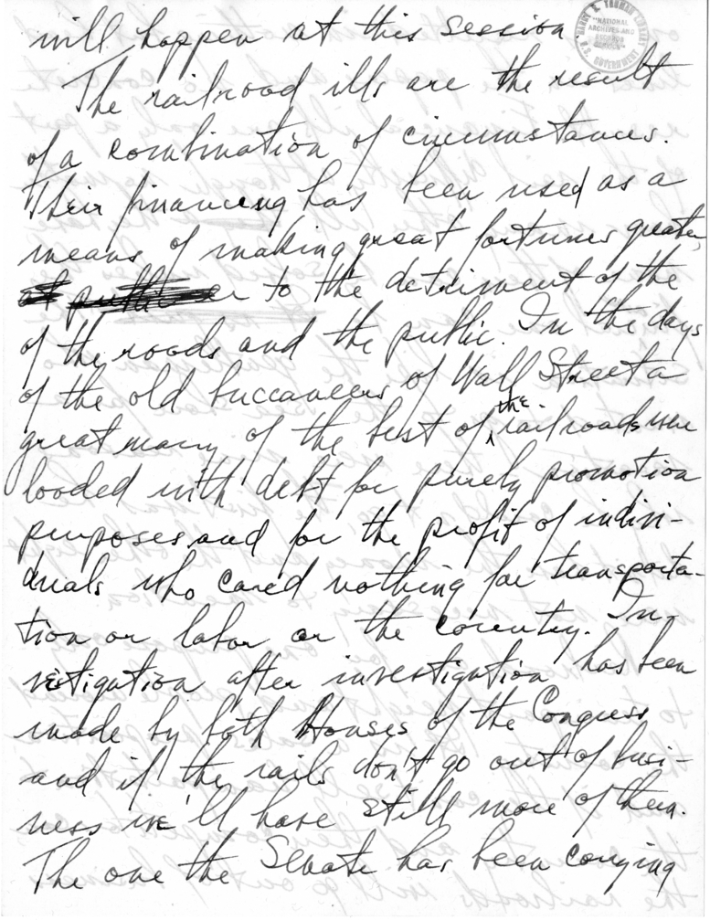 Handwritten Speech Draft of Senator Harry S. Truman