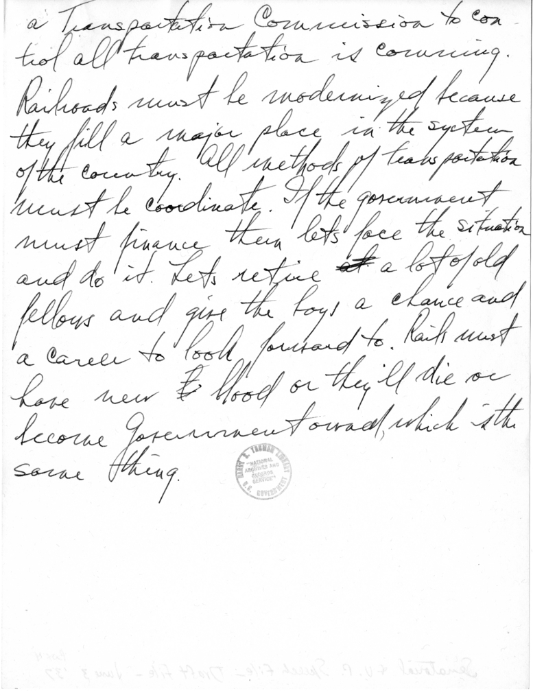 Handwritten Speech Draft of Senator Harry S. Truman