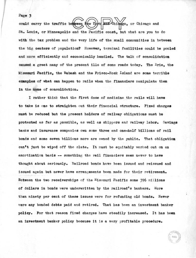 Speech Draft of Senator Harry S. Truman