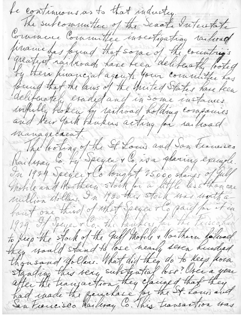 Handwritten Speech Draft of Senator Harry S. Truman