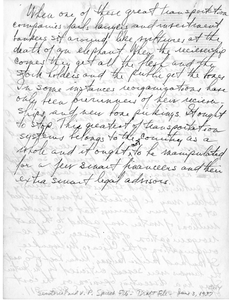 Handwritten Speech Draft of Senator Harry S. Truman