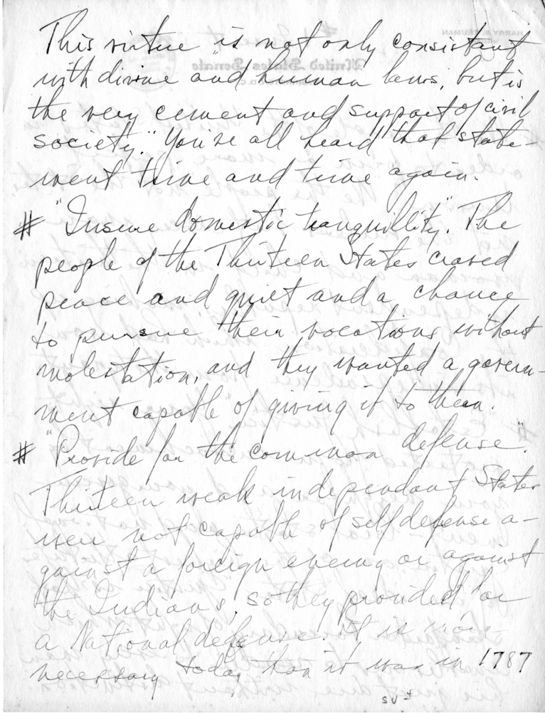 Handwritten Inserts and Fragments of Speech Delivered by Senator Harry S. Truman, St. Louis, Missouri