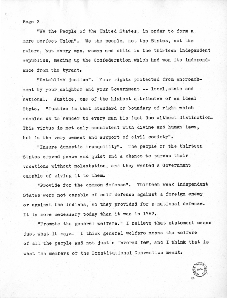 Speech of Senator Harry S. Truman at Liberty, Missouri