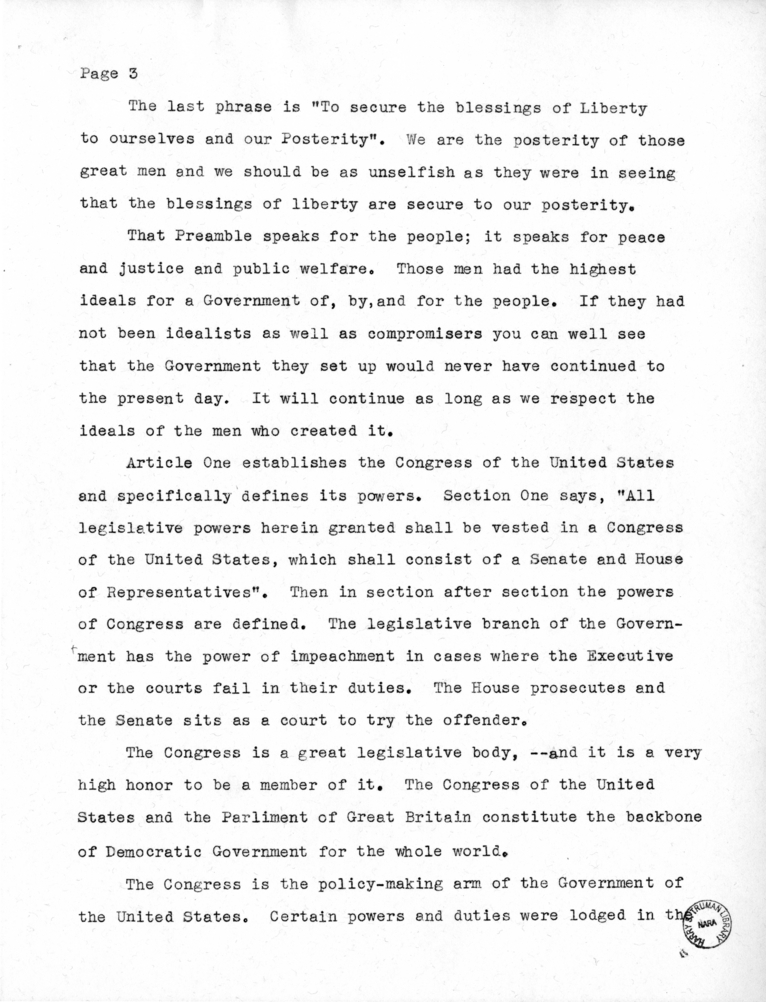 Speech of Senator Harry S. Truman at Liberty, Missouri