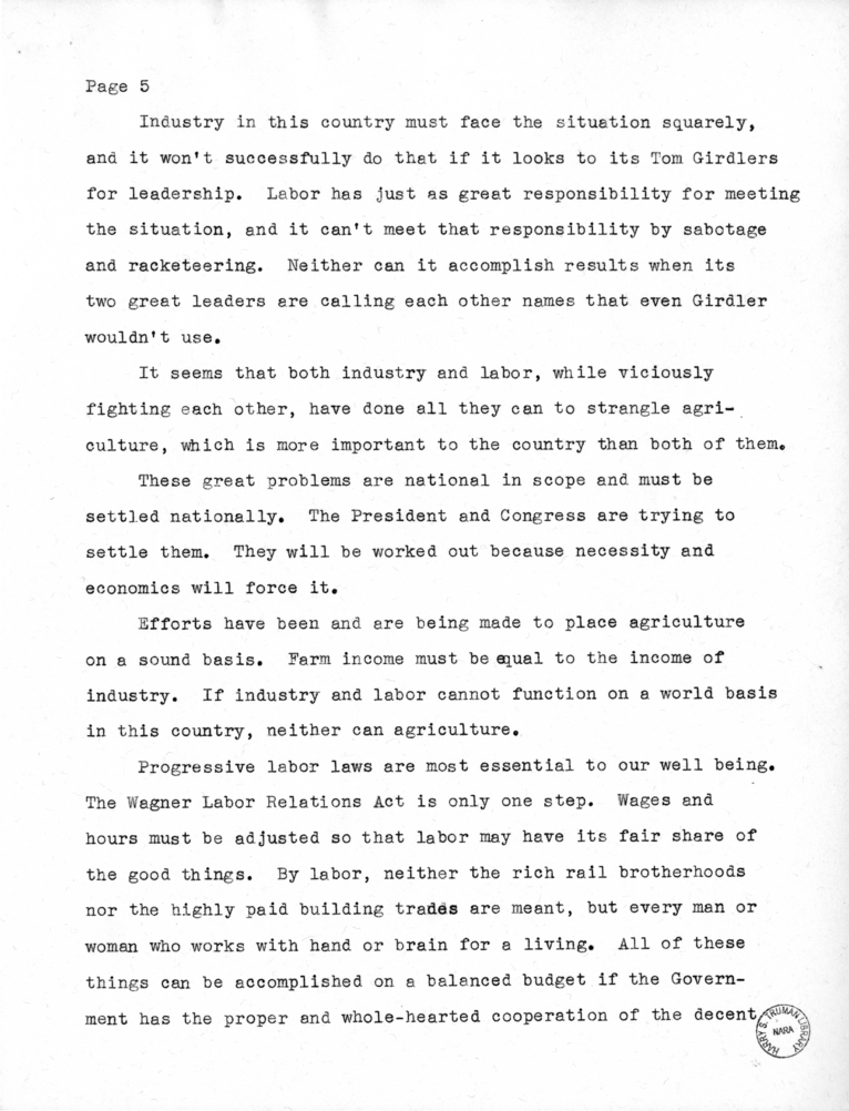 Speech of Senator Harry S. Truman at Liberty, Missouri