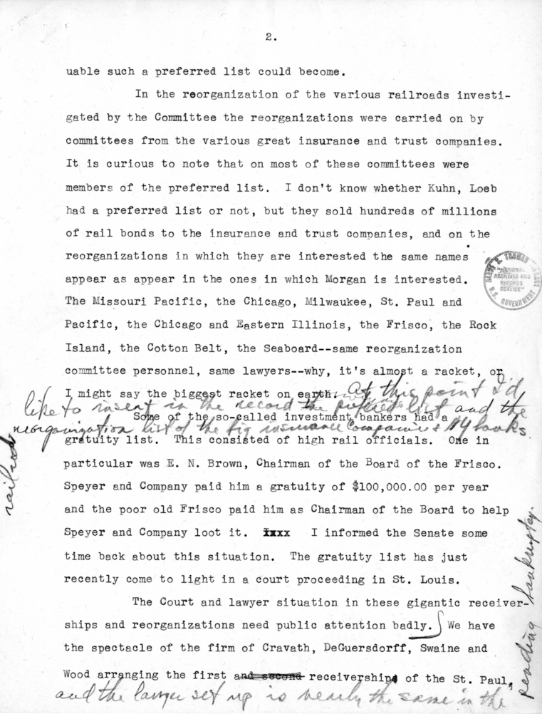 Draft Speech of Senator Harry S. Truman, "Statesmanship in Finance"