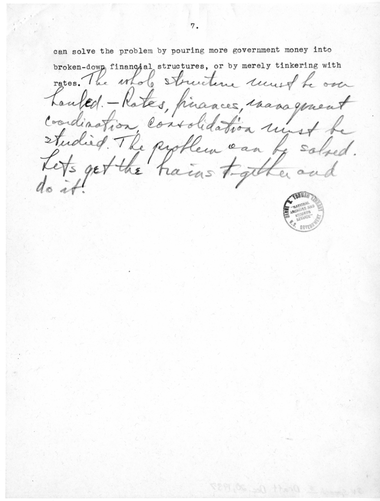 Draft Speech of Senator Harry S. Truman, "Statesmanship in Finance"