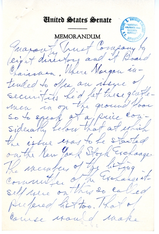 Handwritten Draft Speech of Senator Harry S. Truman, "Statesmanship in Finance"