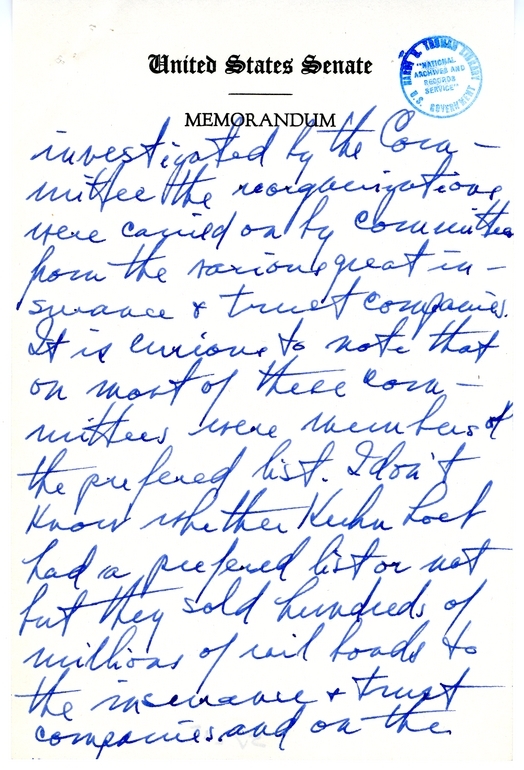 Handwritten Draft Speech of Senator Harry S. Truman, "Statesmanship in Finance"