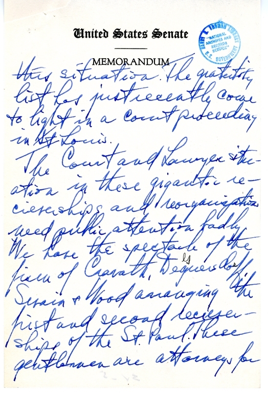 Handwritten Draft Speech of Senator Harry S. Truman, "Statesmanship in Finance"