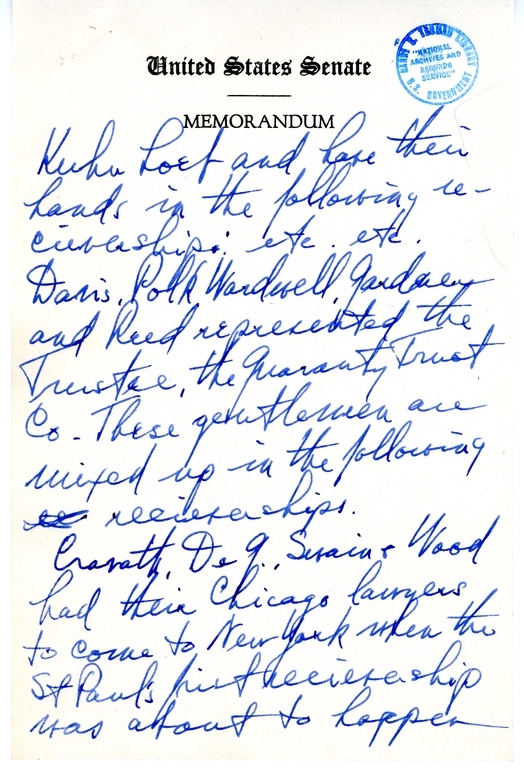 Handwritten Draft Speech of Senator Harry S. Truman, "Statesmanship in Finance"