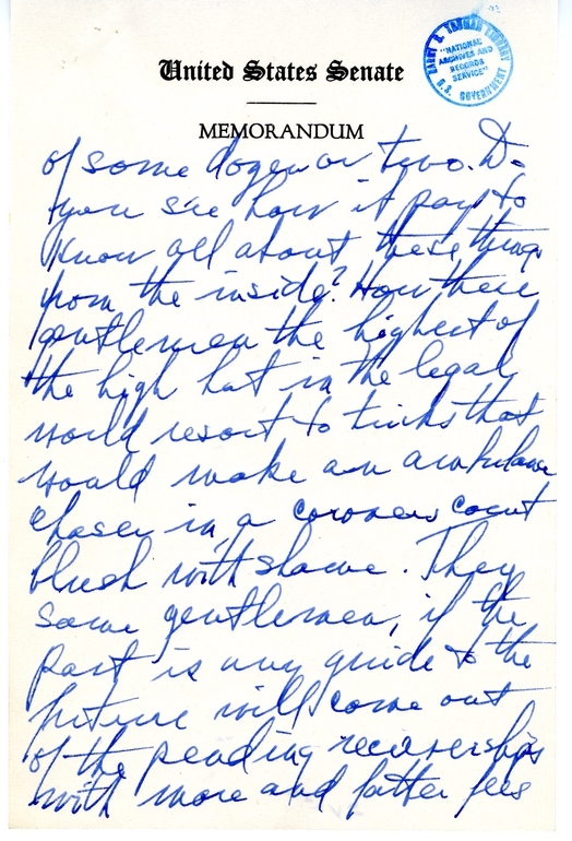 Handwritten Draft Speech of Senator Harry S. Truman, "Statesmanship in Finance"