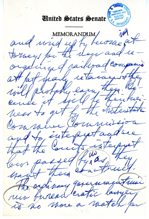 Handwritten Draft Speech of Senator Harry S. Truman, "Statesmanship in Finance"