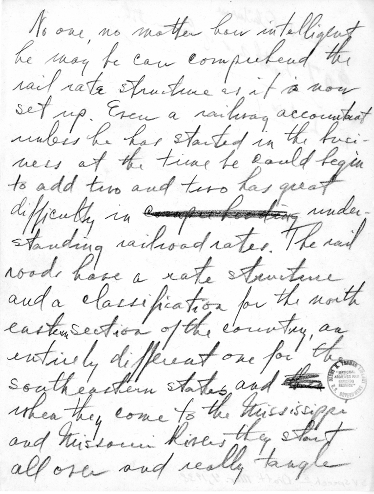 Handwritten Speech Fragment of Senator Harry S. Truman