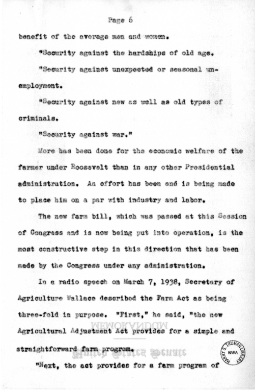 Speech Delivered by Senator Harry S. Truman to the Franklin D. Roosevelt Women's Club of Springfield, Missouri