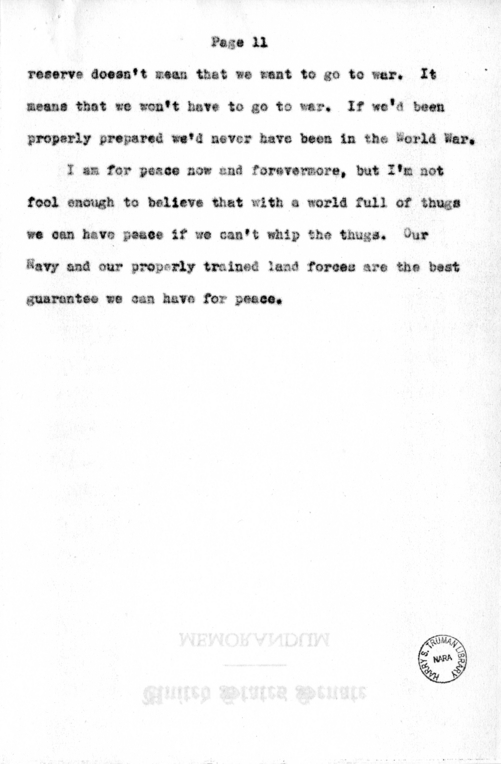 Speech Delivered by Senator Harry S. Truman to the Franklin D. Roosevelt Women's Club of Springfield, Missouri