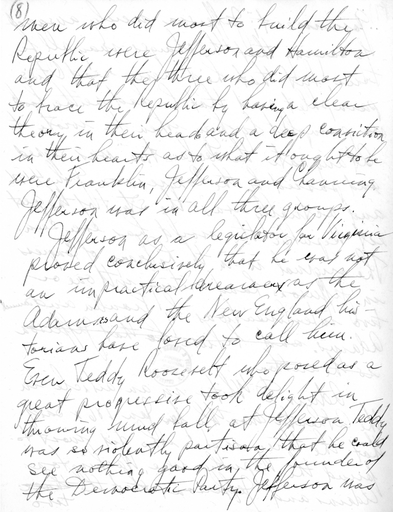 Handwritten Draft of Speech of Senator Harry S. Truman to the Jefferson Club, Clinton, Missouri