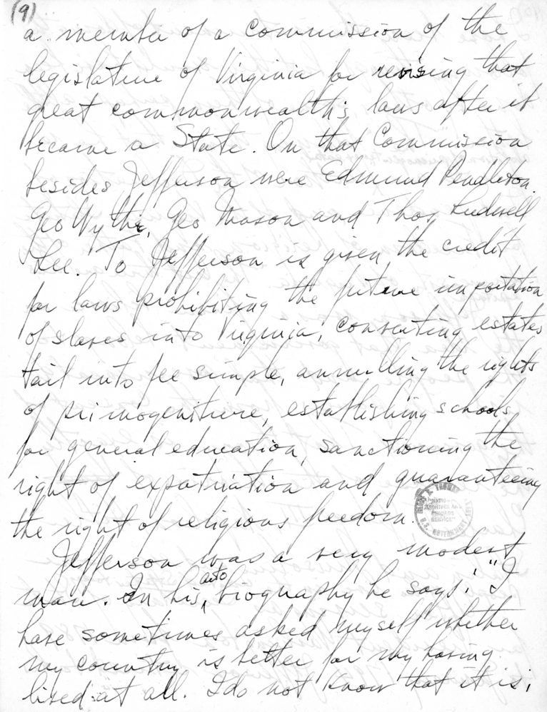 Handwritten Draft of Speech of Senator Harry S. Truman to the Jefferson Club, Clinton, Missouri