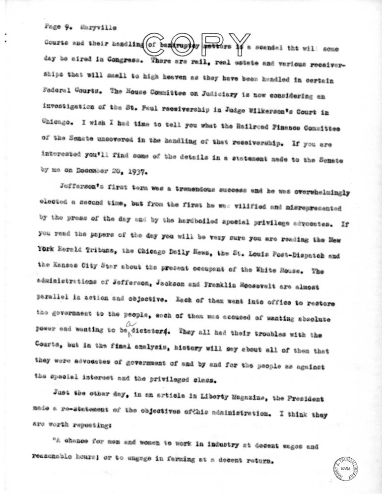 Speech Delivered by Senator Harry S. Truman at Maryville, Missouri