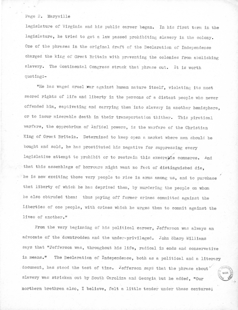 Speech Draft of Senator Harry S. Truman at Maryville, Missouri