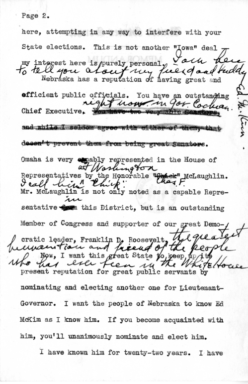 Draft Speech of Senator Harry S. Truman in Omaha, Nebraska