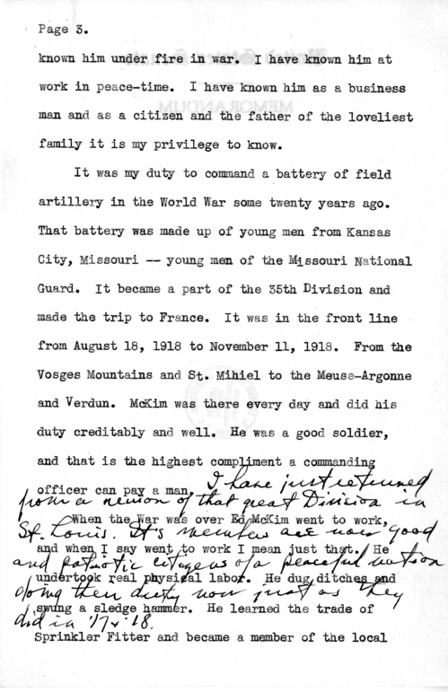 Draft Speech of Senator Harry S. Truman in Omaha, Nebraska