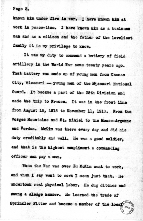 Speech Draft of Senator Harry S. Truman at Omaha, Nebraska