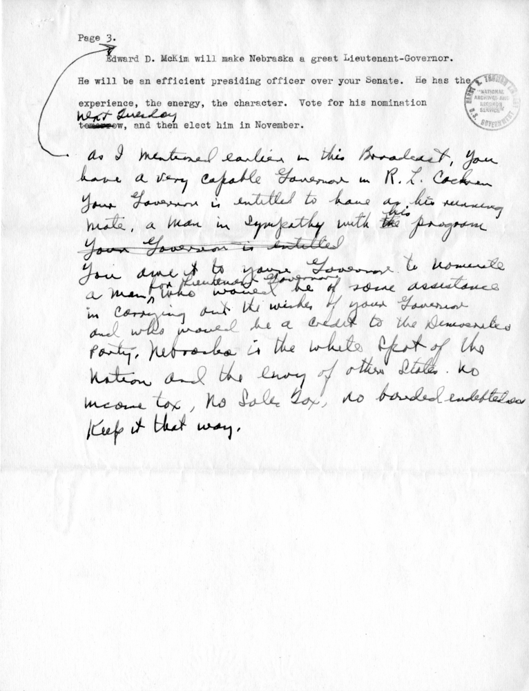 Draft Speech of Senator Harry S. Truman Delivered at Omaha, Nebraska