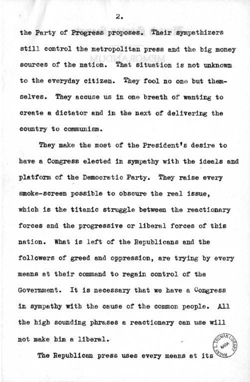 Speech of Senator Harry S. Truman Before the State Democratic Convention at Jefferson City, Missouri