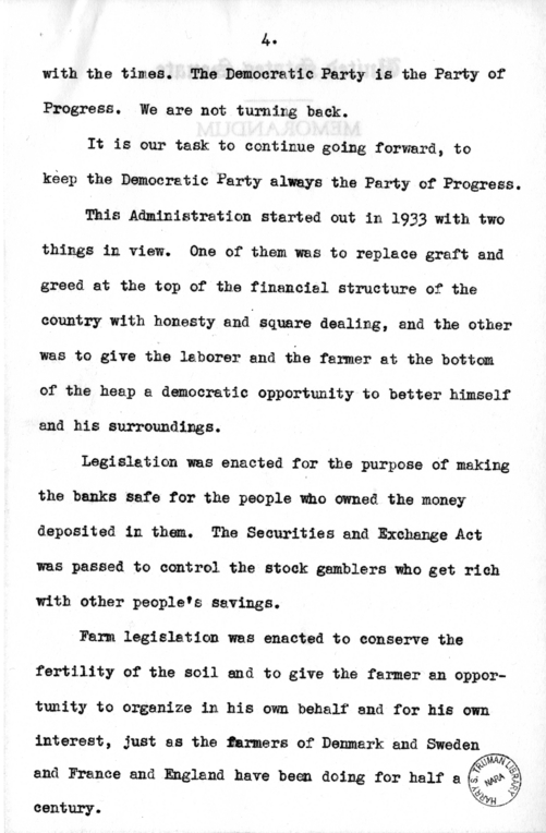 Speech of Senator Harry S. Truman Before the State Democratic Convention at Jefferson City, Missouri