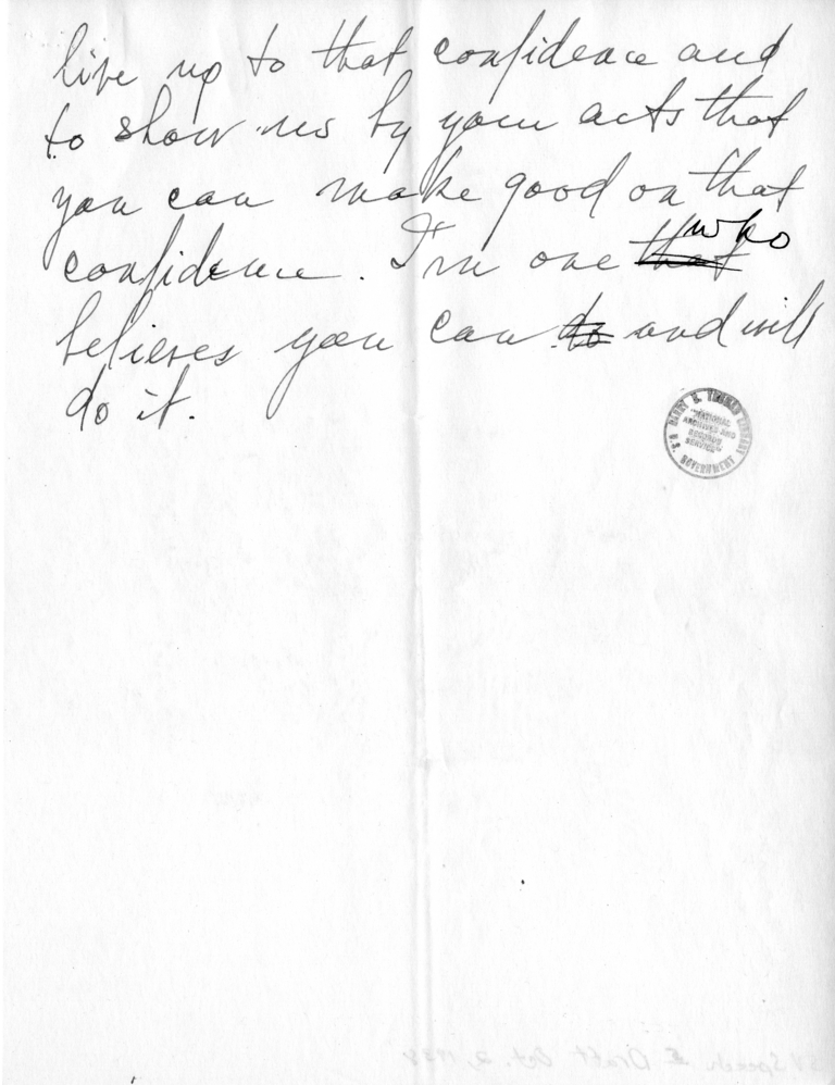 Handwritten Draft Speech of Senator Harry S. Truman to the National Postal Employees Association