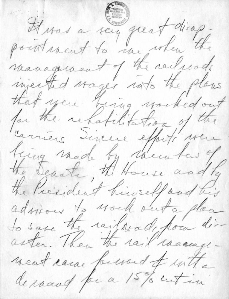 Handwritten Draft Speech of Senator Harry S. Truman