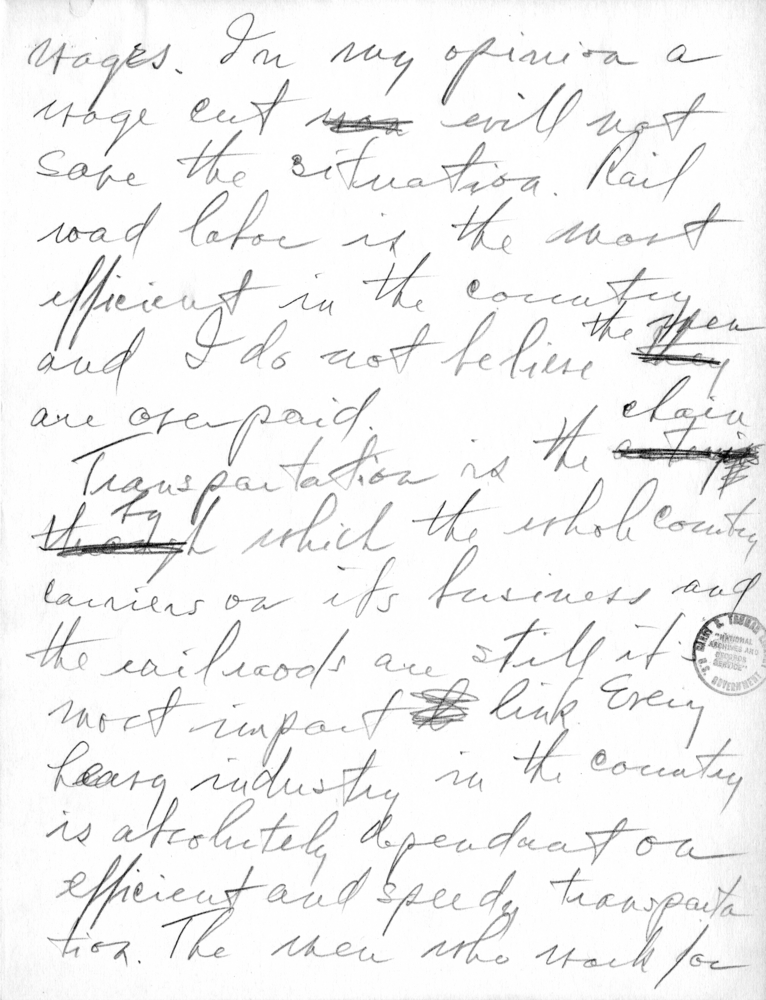 Handwritten Draft Speech of Senator Harry S. Truman