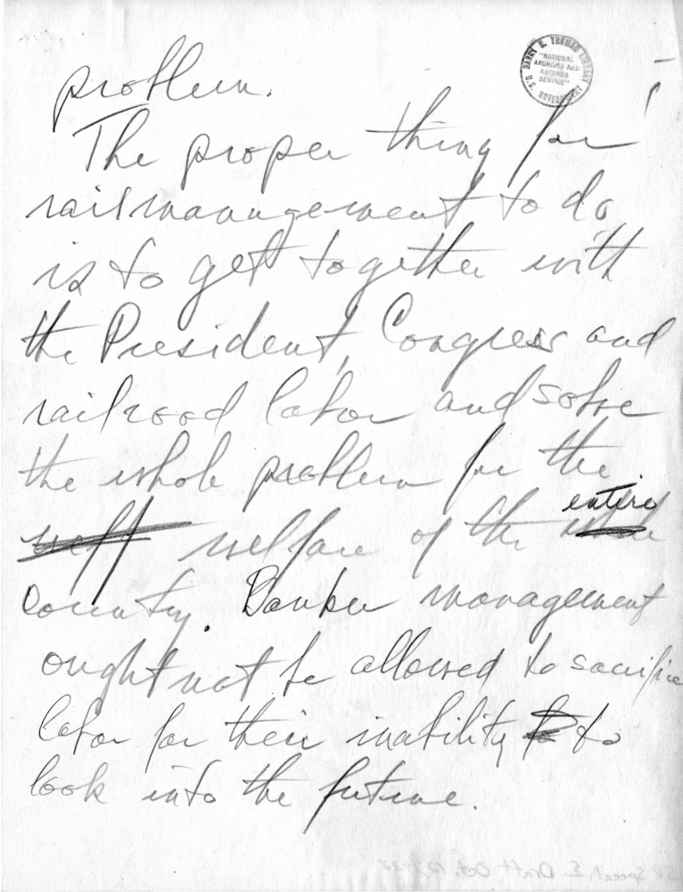 Handwritten Draft Speech of Senator Harry S. Truman