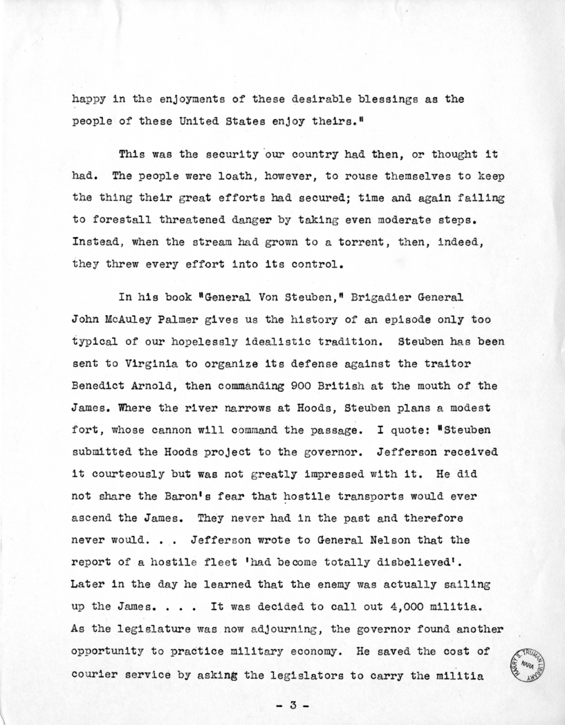 Draft of Speech of Senator Harry S. Truman to the National Aviation Forum