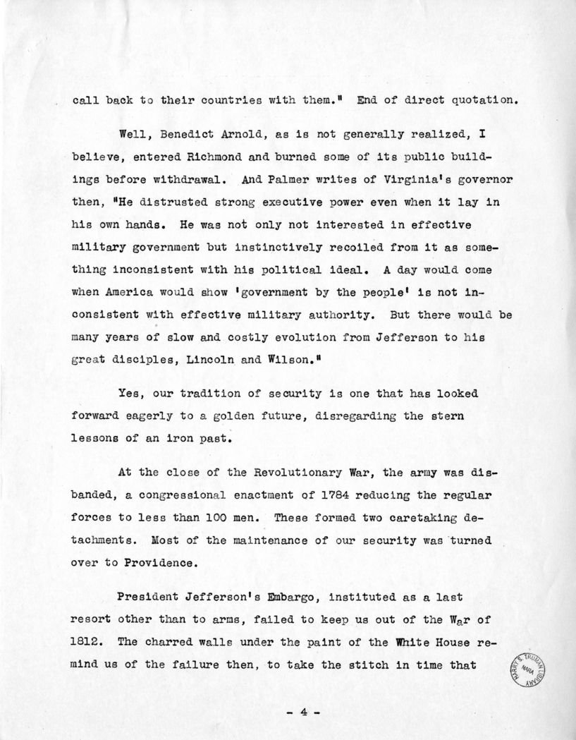 Draft of Speech of Senator Harry S. Truman to the National Aviation Forum