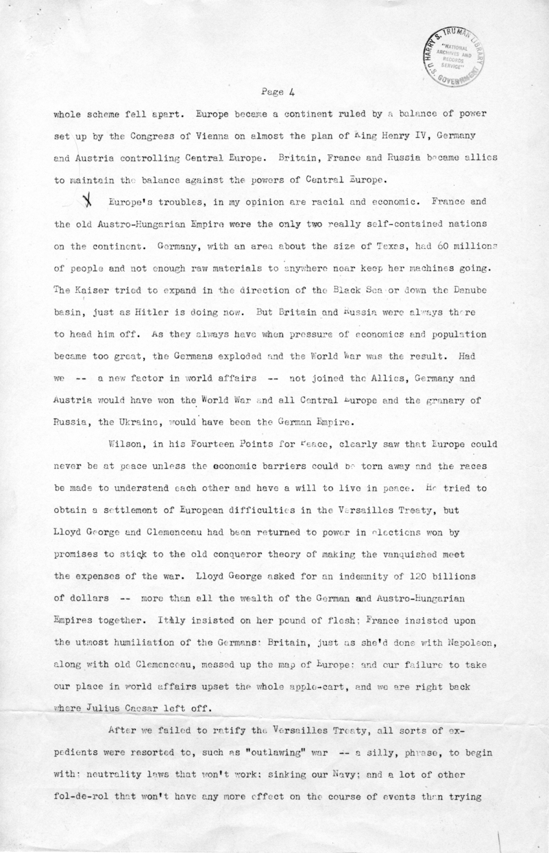 Draft Speech of Senator Harry S. Truman to the National Aviation Forum