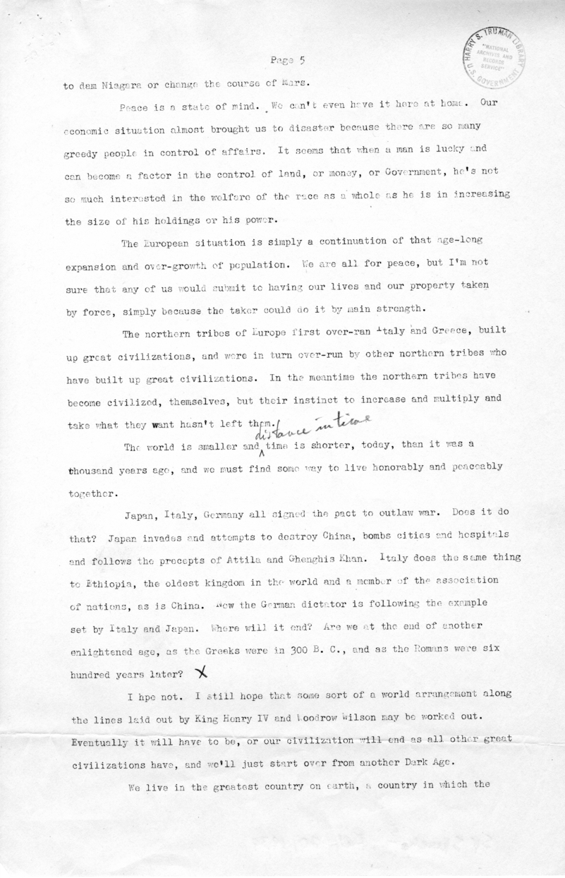 Draft Speech of Senator Harry S. Truman to the National Aviation Forum