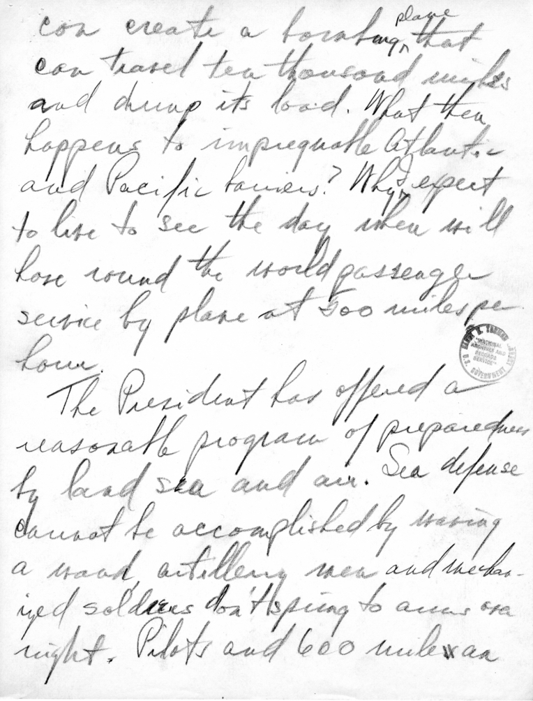 Draft Speech of Senator Harry S. Truman to the National Aviation Forum