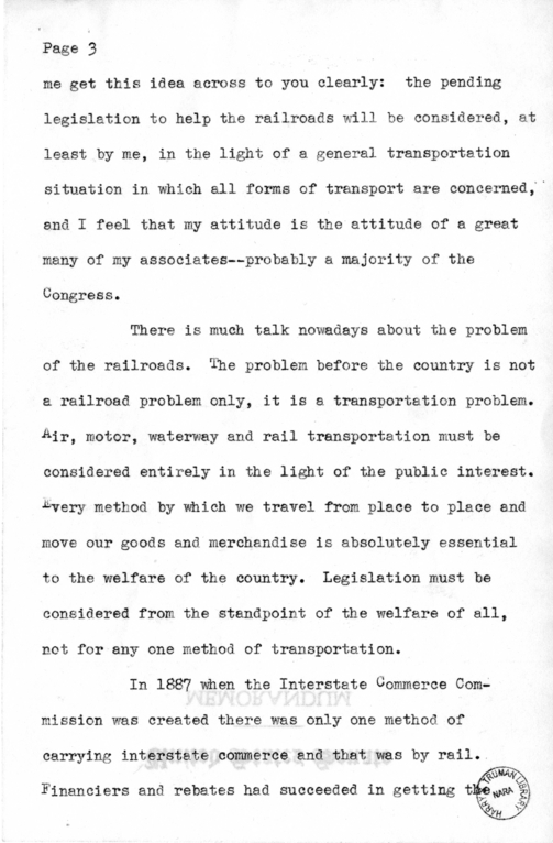 Speech of Senator Harry S. Truman to Members of the Maryland Motor Truck Association at Baltimore, Maryland