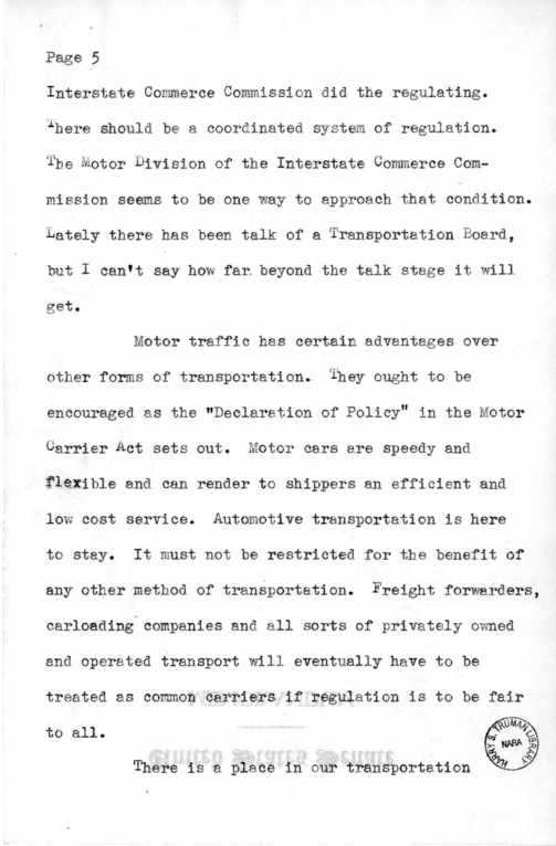 Speech of Senator Harry S. Truman to Members of the Maryland Motor Truck Association at Baltimore, Maryland