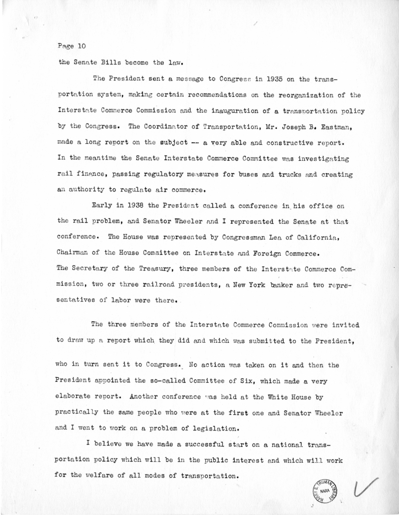 Draft of Speech of Senator Harry S. Truman Delivered at Chicago, Illinois to the American Trucking Association