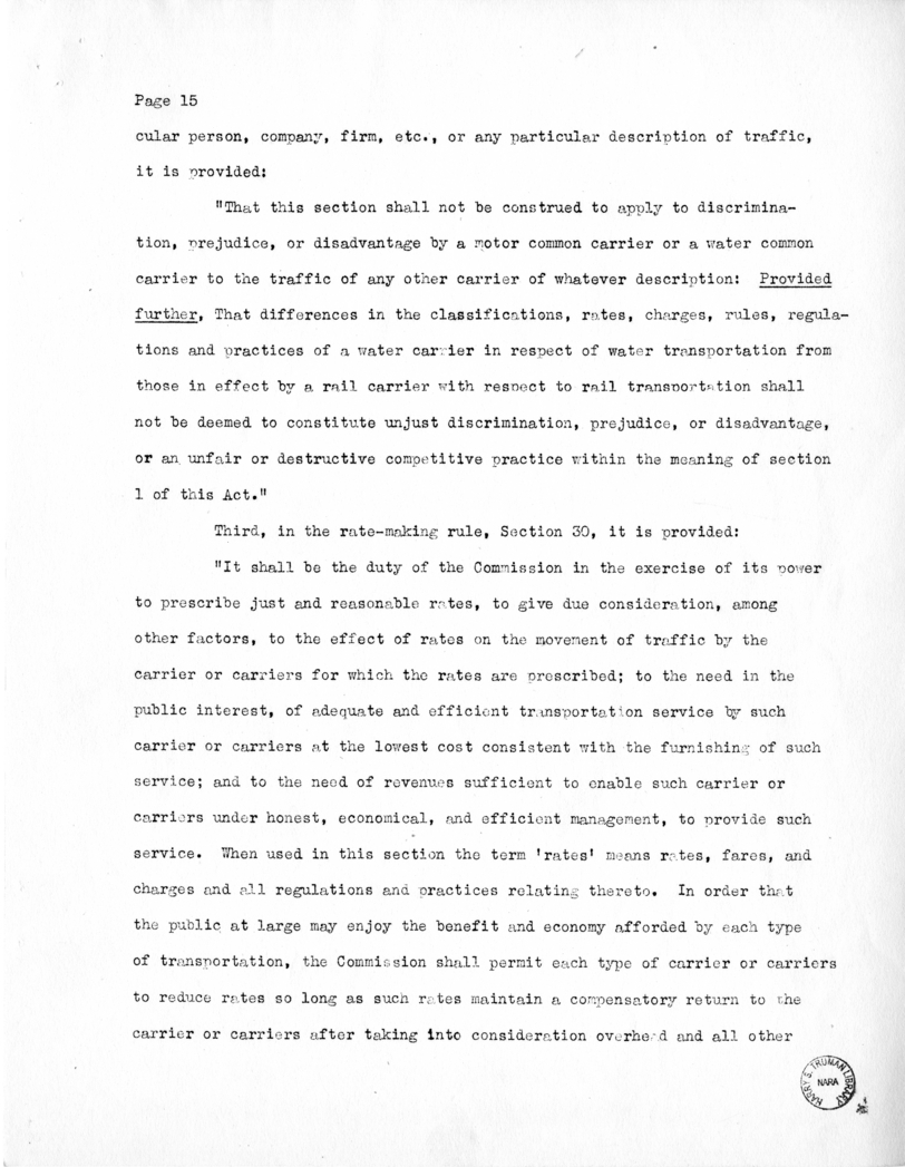 Draft of Speech of Senator Harry S. Truman Delivered at Chicago, Illinois to the American Trucking Association